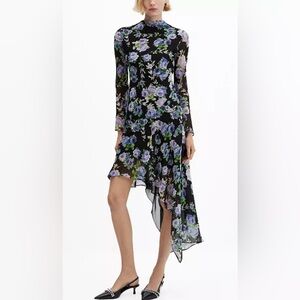 Mango Salma Asymmetric Long Sleeve Floral Dress